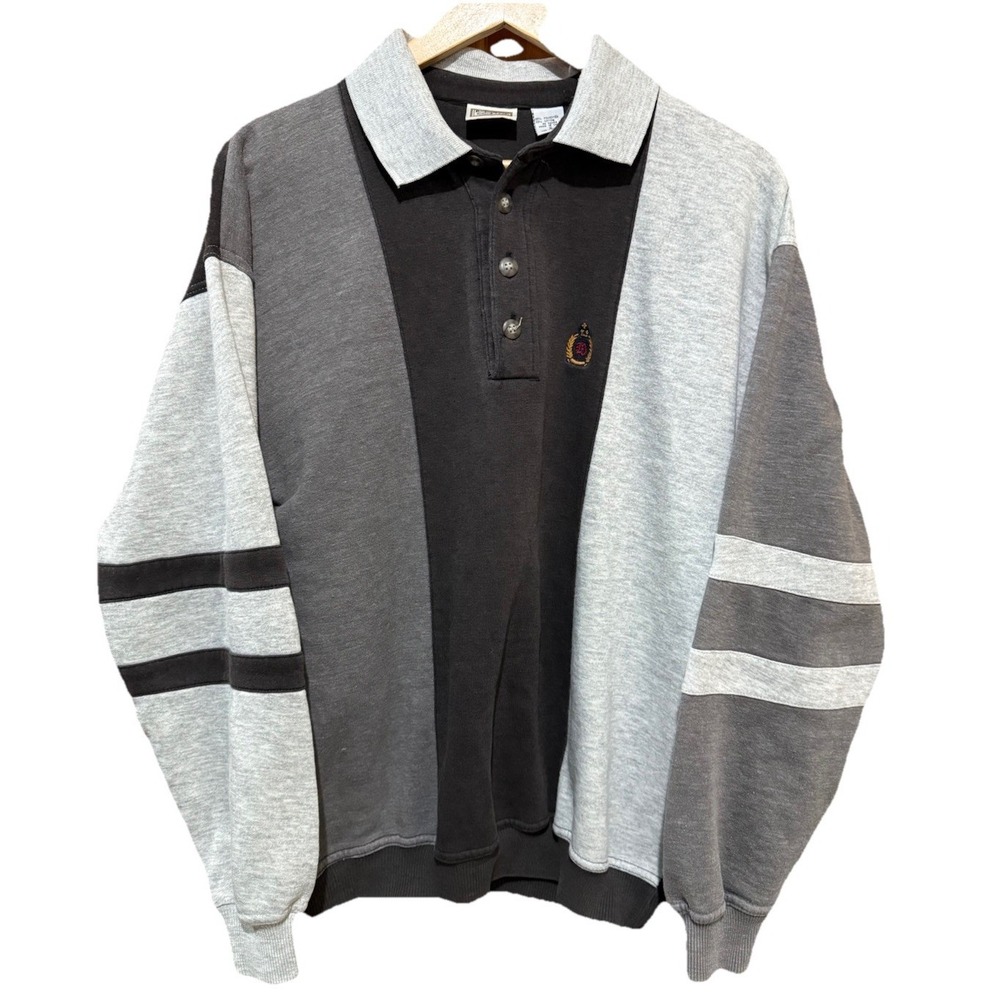 BUGLE BOY VTG 90s Color Block Button Sweatshirt Pullover Large Fits To Medium